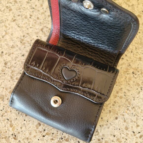 Brighton Smooth Embossed Leather Silver Hearts Mini Trifold Red Lined Wallet - Picture 4 of 16